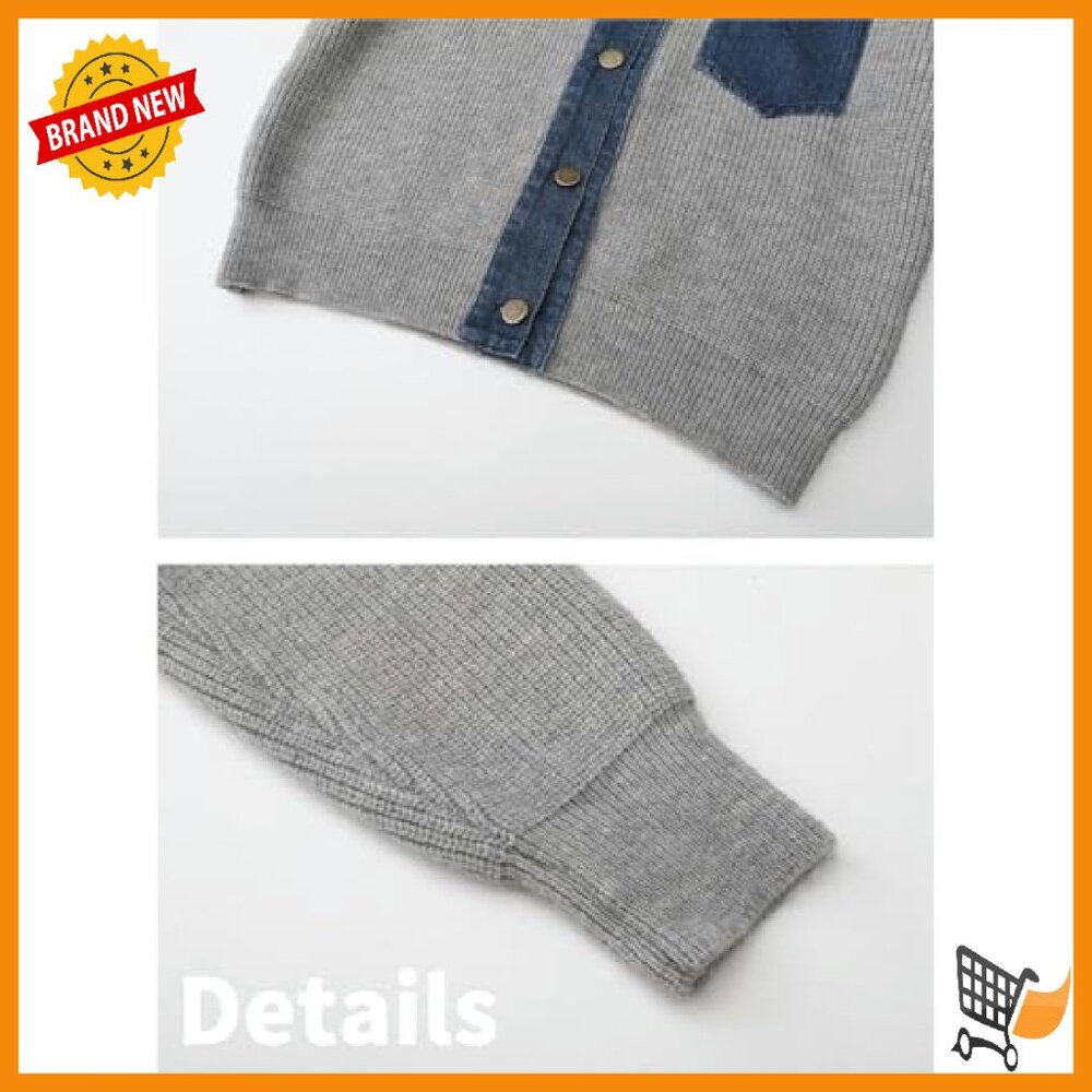 Long Sleeve Knitted Denim Patchwork Cardigan Swea… - image 5